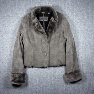 Roper Leather Coat Jacket Women's Size M Faux Fur Brown Button Up Western Boho